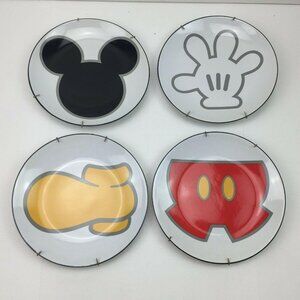 Disney Scattered Mickey Mouse Icon Dinner Plates Set Of 4 Black Yellow Red White